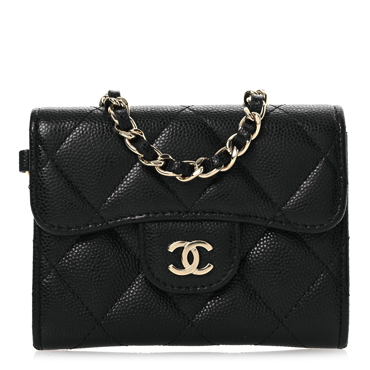 Chanel Caviar Quilted Flap Card Holder Chain Wristlet Black 1 of 11