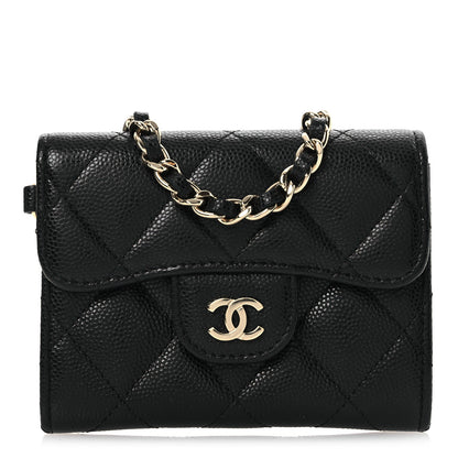 Chanel Caviar Quilted Flap Card Holder Chain Wristlet Black 1 of 11