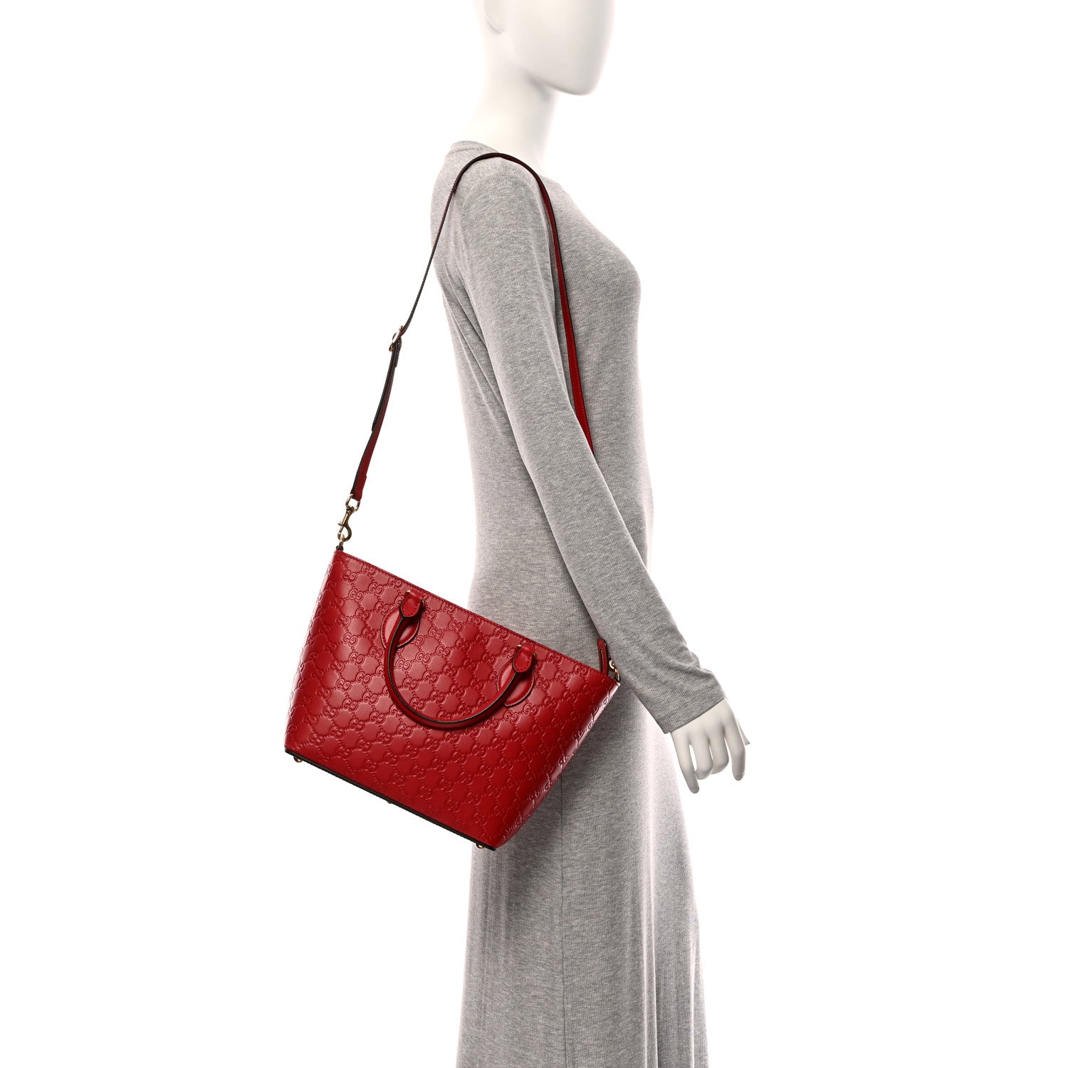 Gucci Guccissima Small Zippered Bucket Tote Hibiscus Red 2 of 11