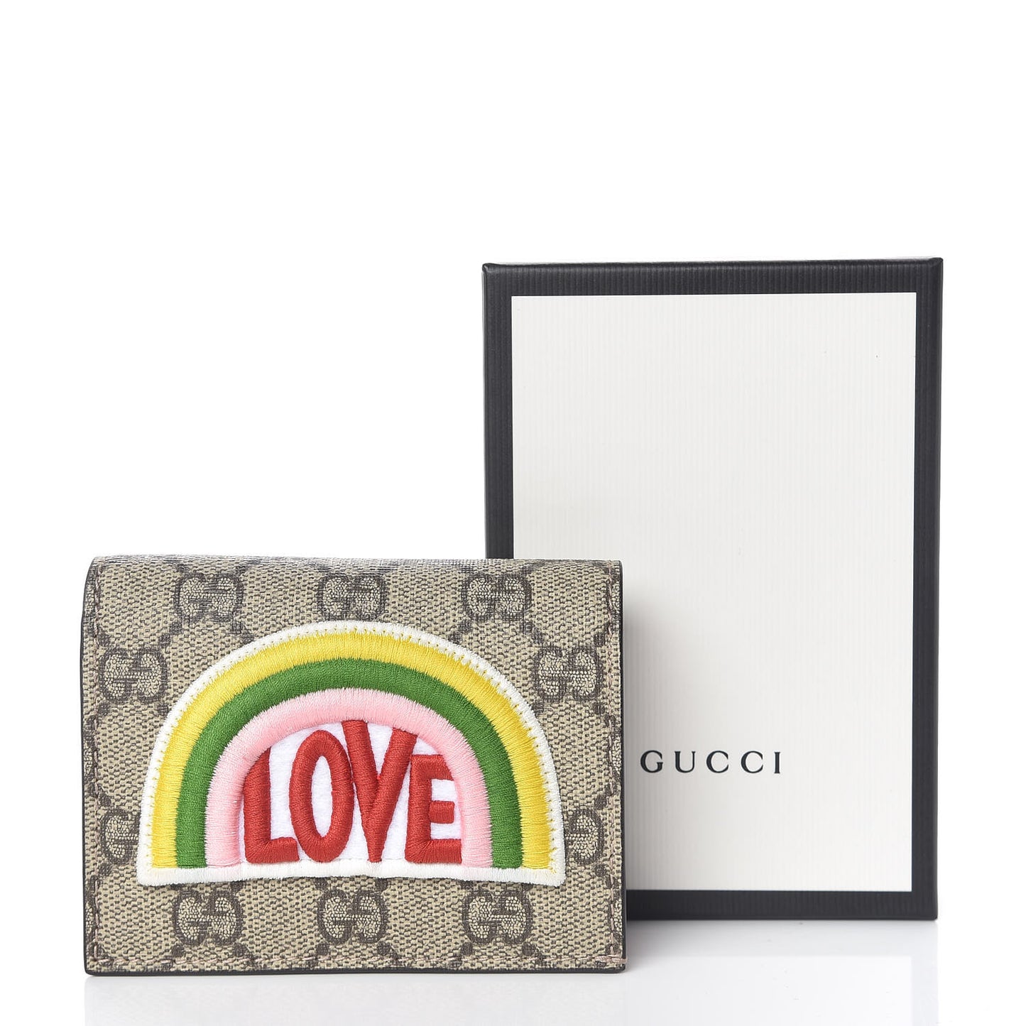 Soft GG Supreme Monogram Rainbow Embroidered Card Case Wallet