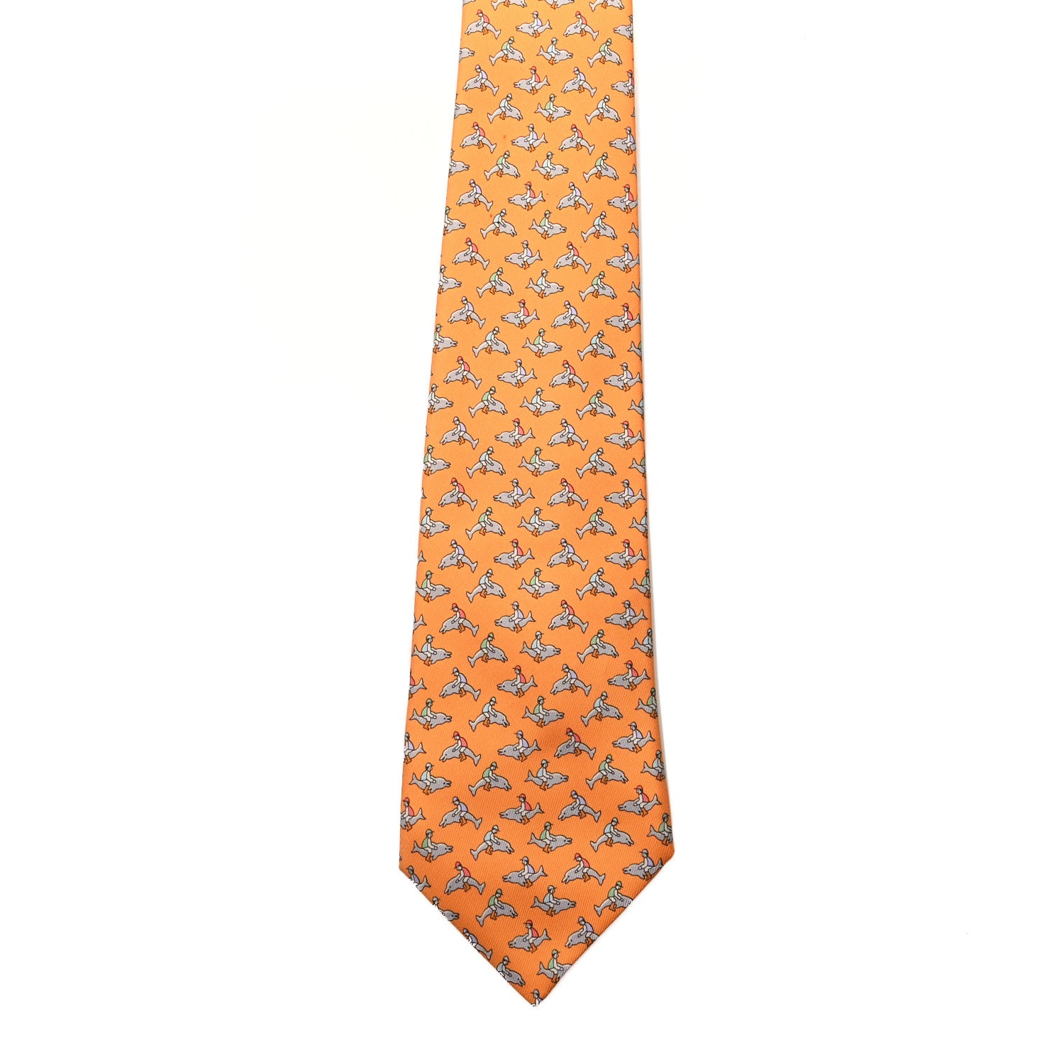 Hermes Printed Silk Mens Neck Tie Orange 2 of 6