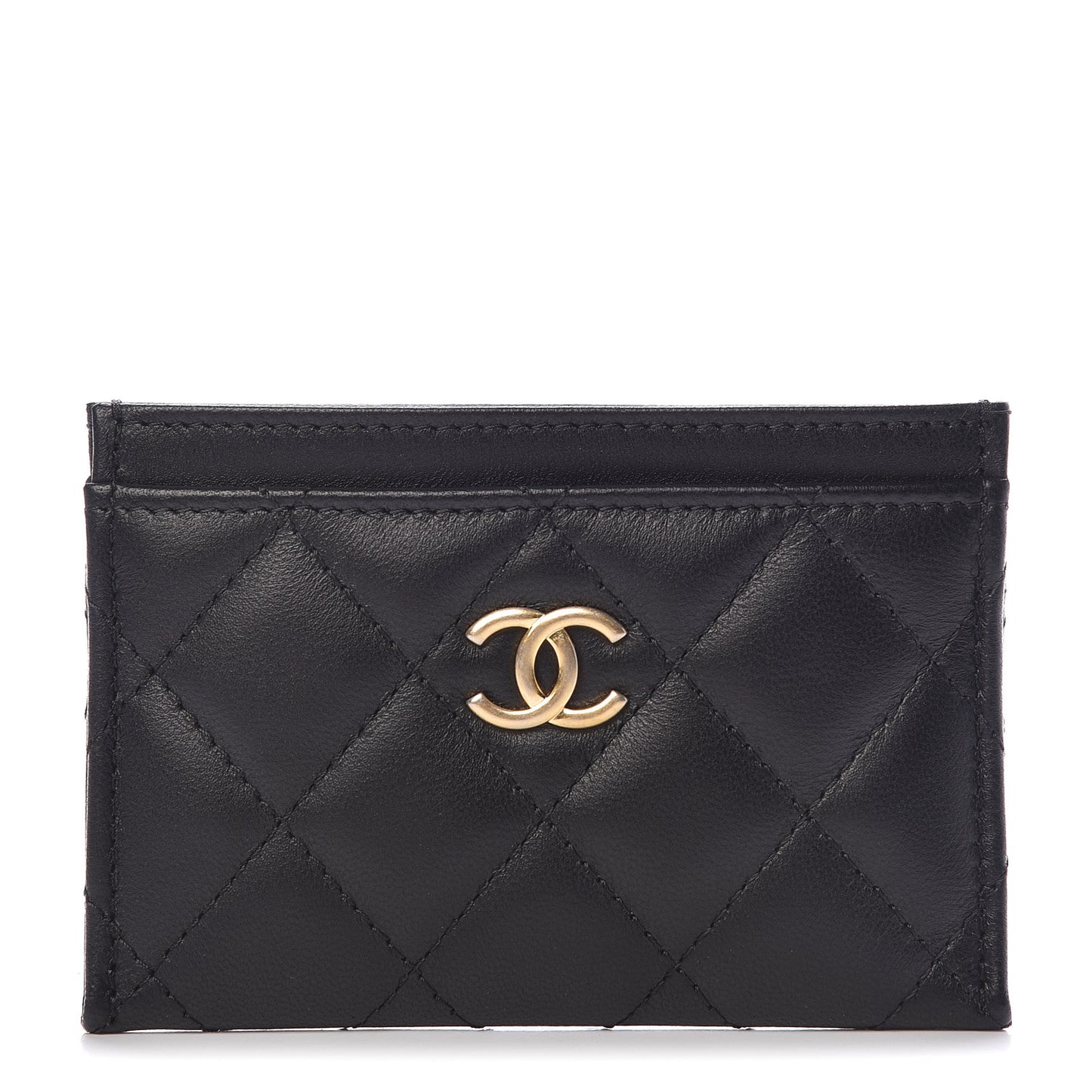 Lambskin Quilted Card Holder Black