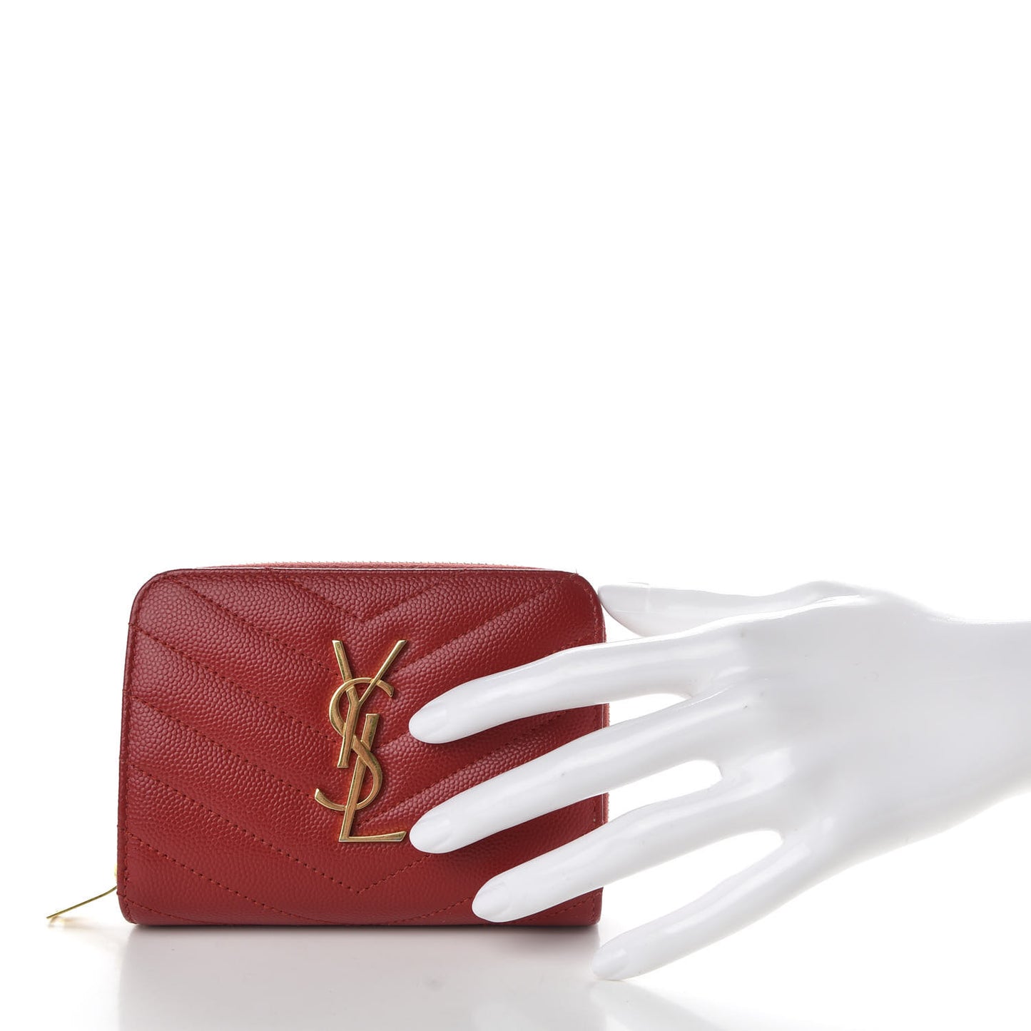 Grain De Poudre Matelasse Chevron Monogram Compact Zip Around Wallet Red