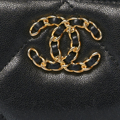 Chanel Shiny Goatskin Quilted Chanel 19 Zip Around Coin Purse Wallet Black 8 of 8