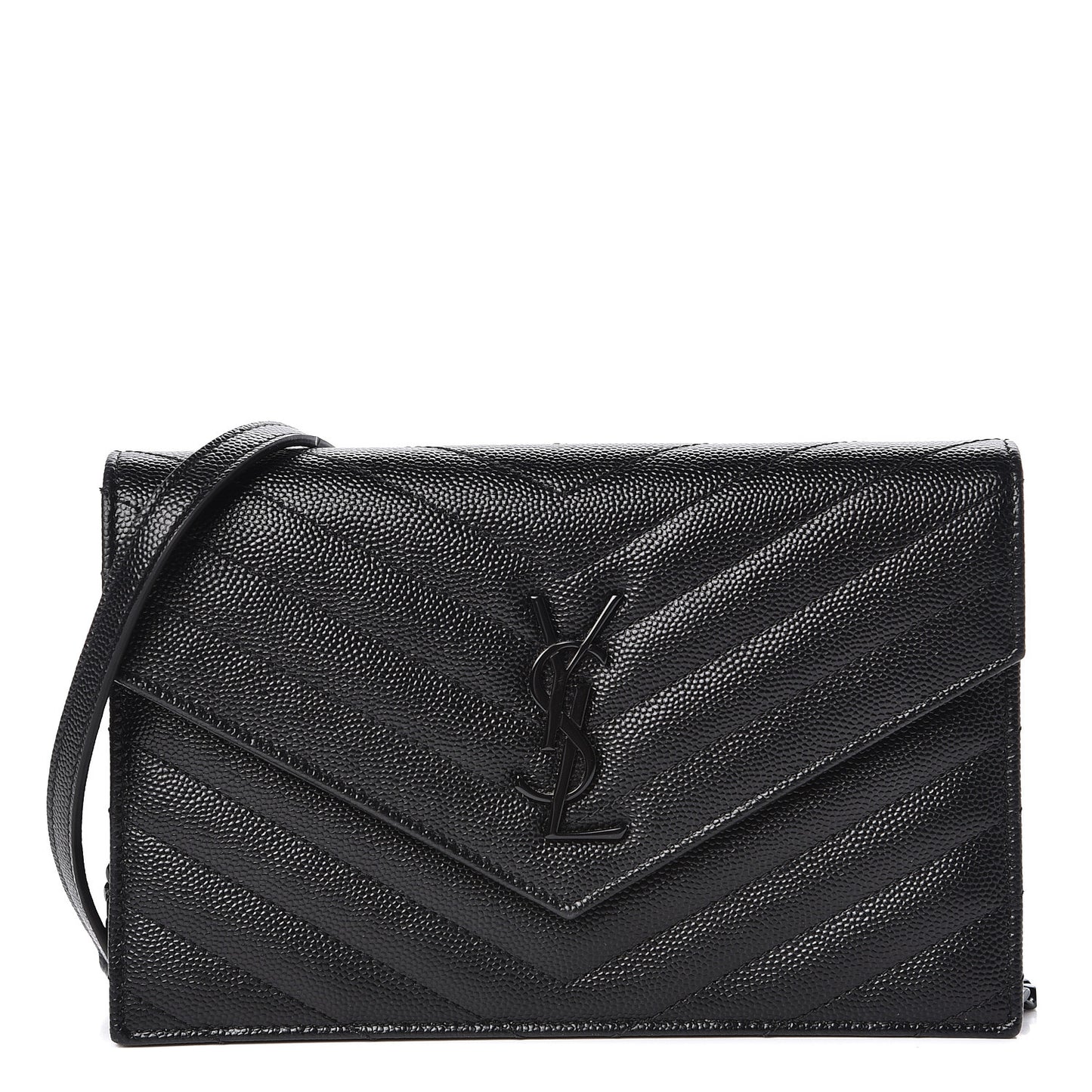 Grain De Poudre Matelasse Chevron Monogram Envelope Chain Wallet Black