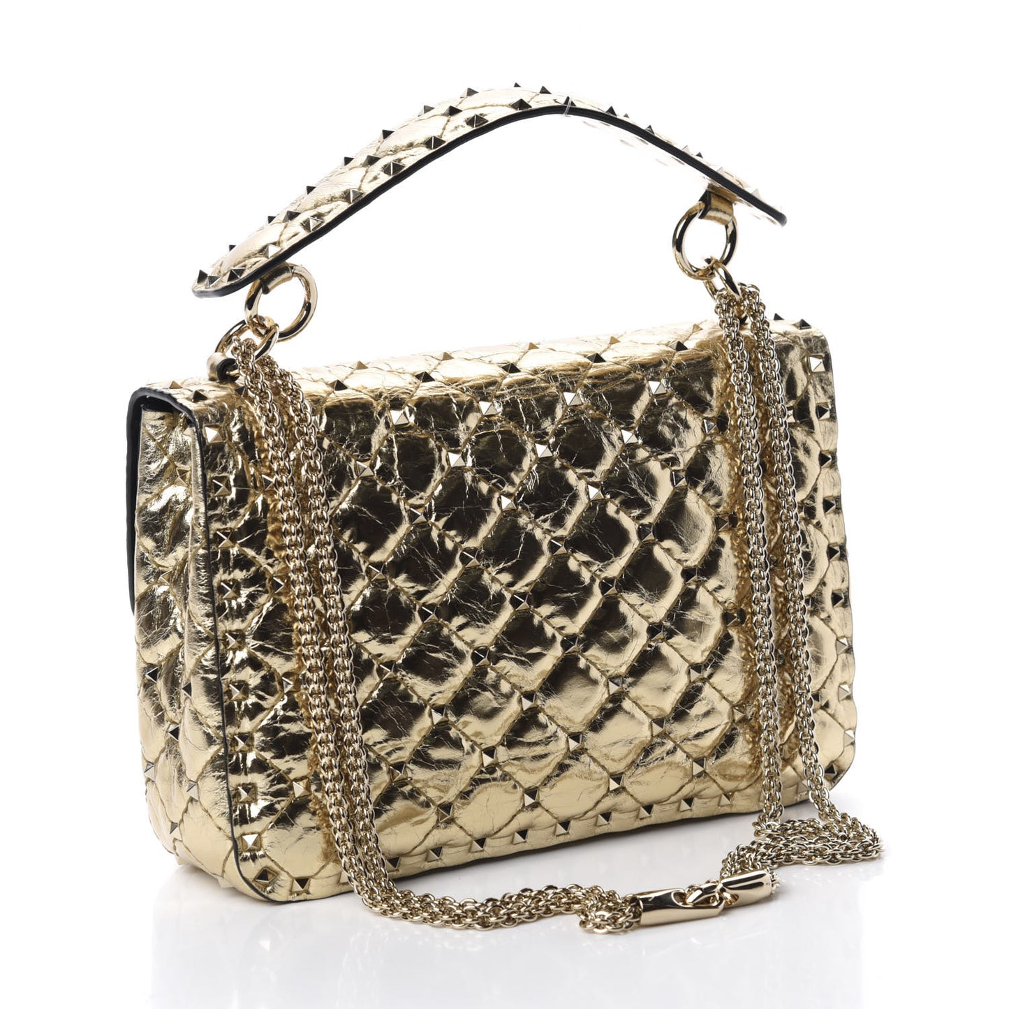 Metallic Wrinkled Lambskin Medium Rockstud Spike Shoulder Bag Mekong