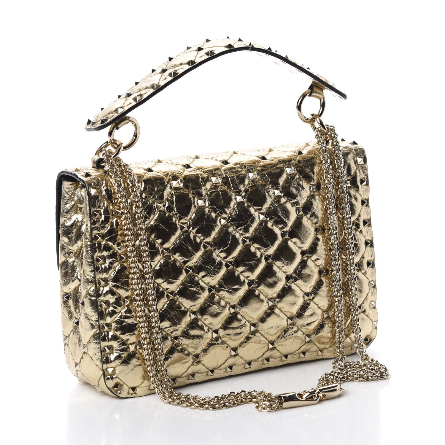 Valentino Garavani Metallic Wrinkled Lambskin Medium Rockstud Spike Shoulder Bag Mekong 3 of 9