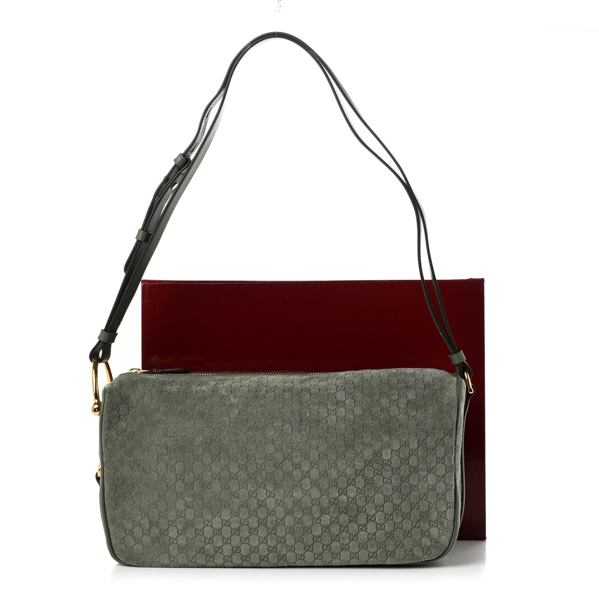 Suede GG Monogram Half Horsebit Medium Shoulder Bag Sage