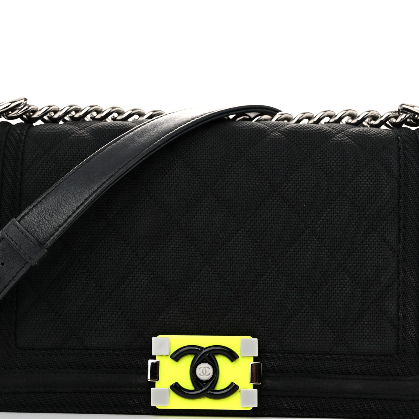 Canvas Quilted Medium Fluo Boy Flap Black