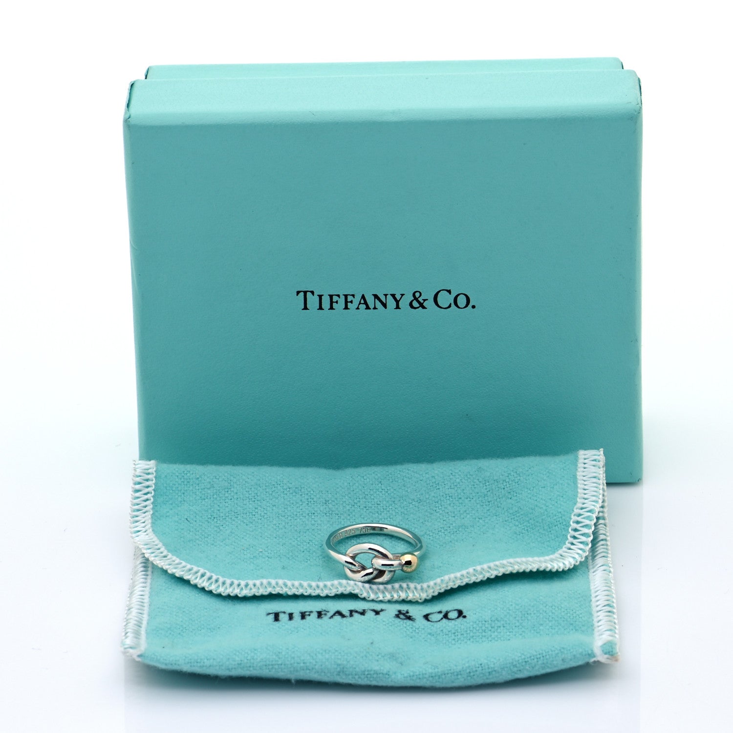Tiffany Sterling Silver 18K Yellow Gold Love Knot Ring 48 4.5 6 of 6