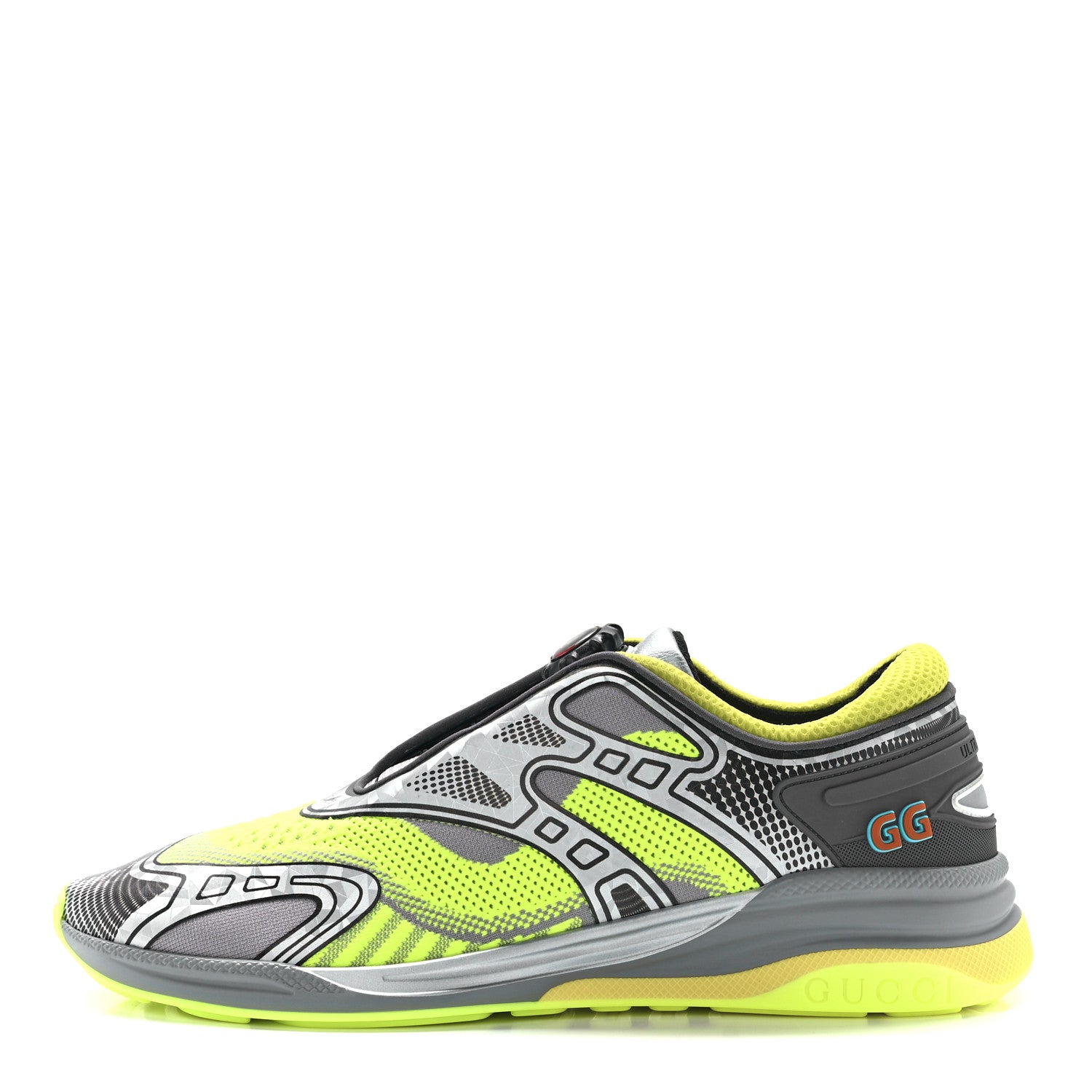 Gucci Fabric Mens Ultrapace R Mid Top Sneakers 10 Grey Neon Yellow Silver Loess 1 of 9