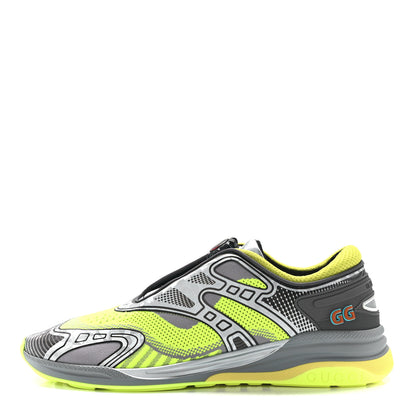 Gucci Fabric Mens Ultrapace R Mid Top Sneakers 10 Grey Neon Yellow Silver Loess 1 of 9