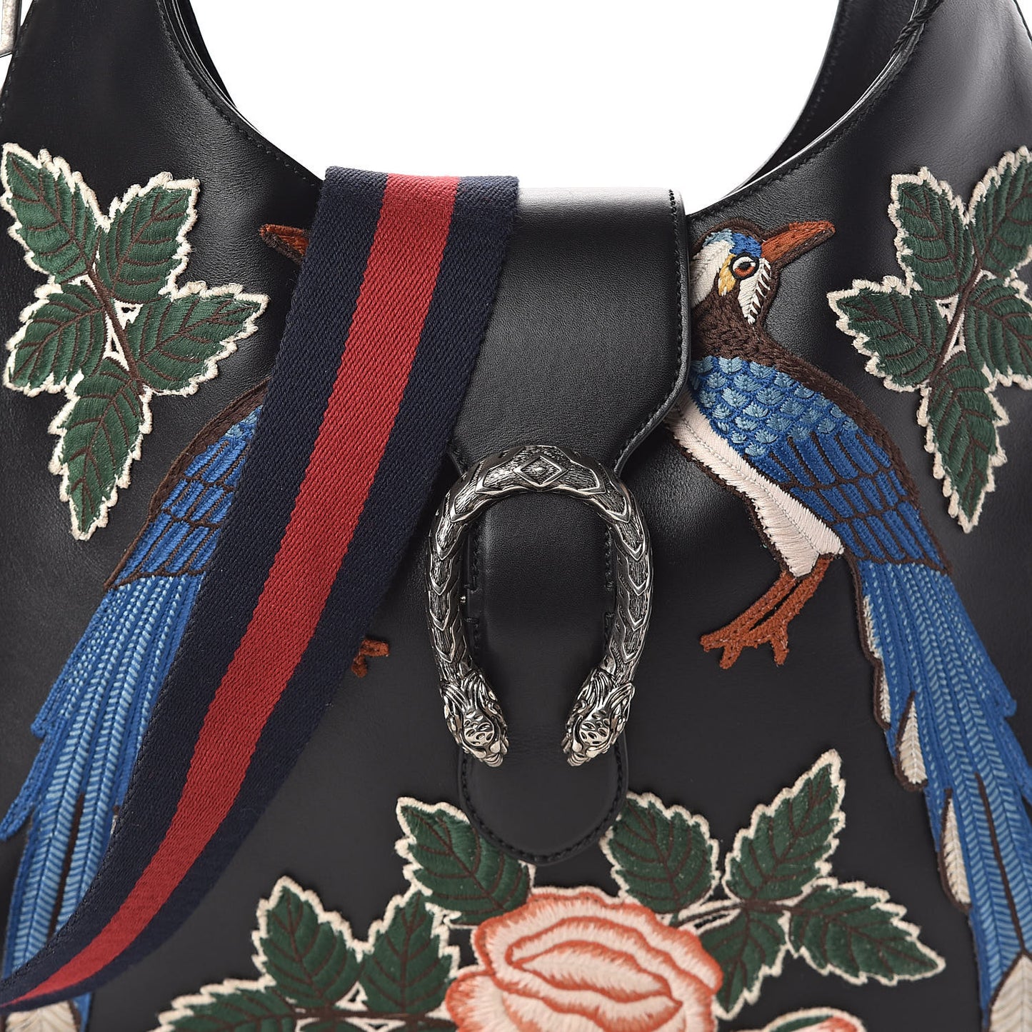 Calfskin Web Garden Collection Embroidered Medium Dionysus Hobo Black