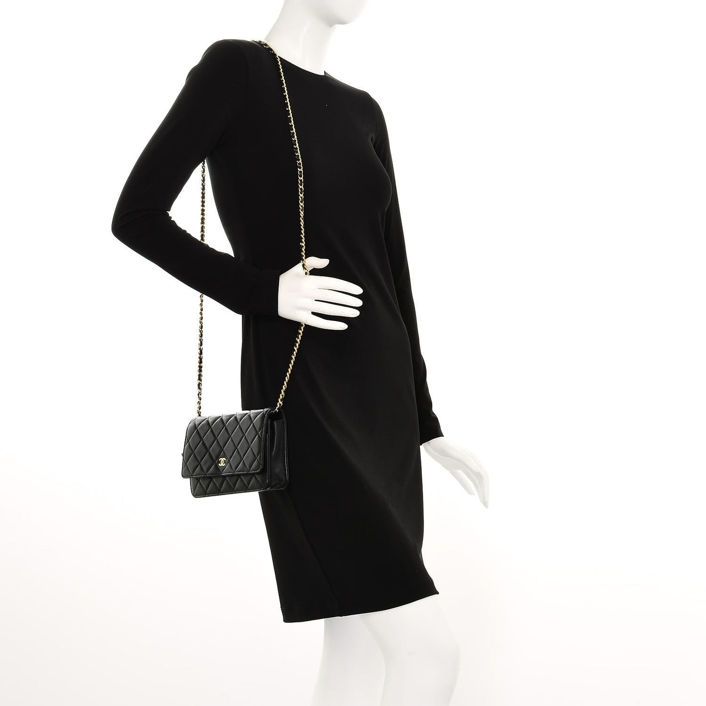 Lambskin Quilted Wallet On Chain WOC Black