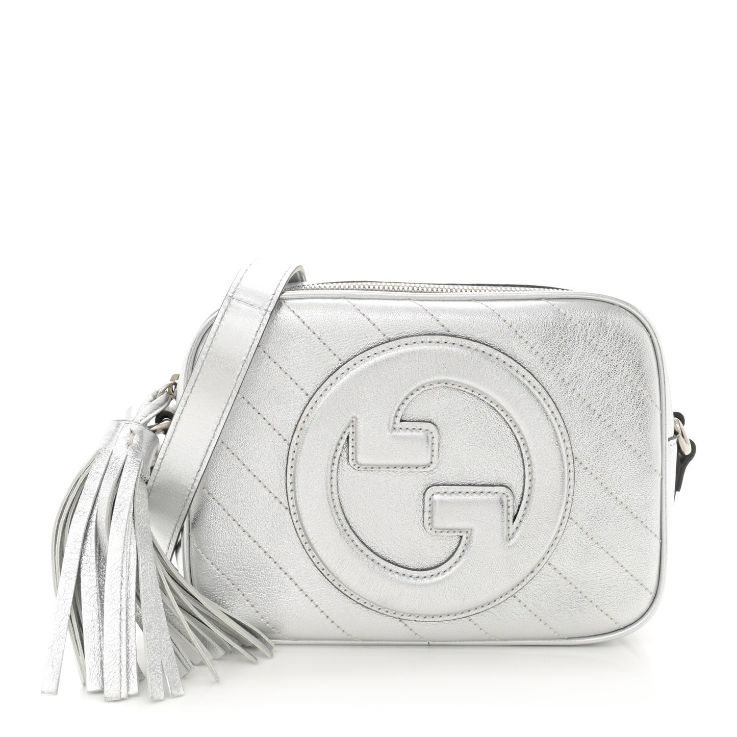 Metallic Sakai Be Green Calfskin Diagonal Stitched Small Blondie Shoulder Bag Silver