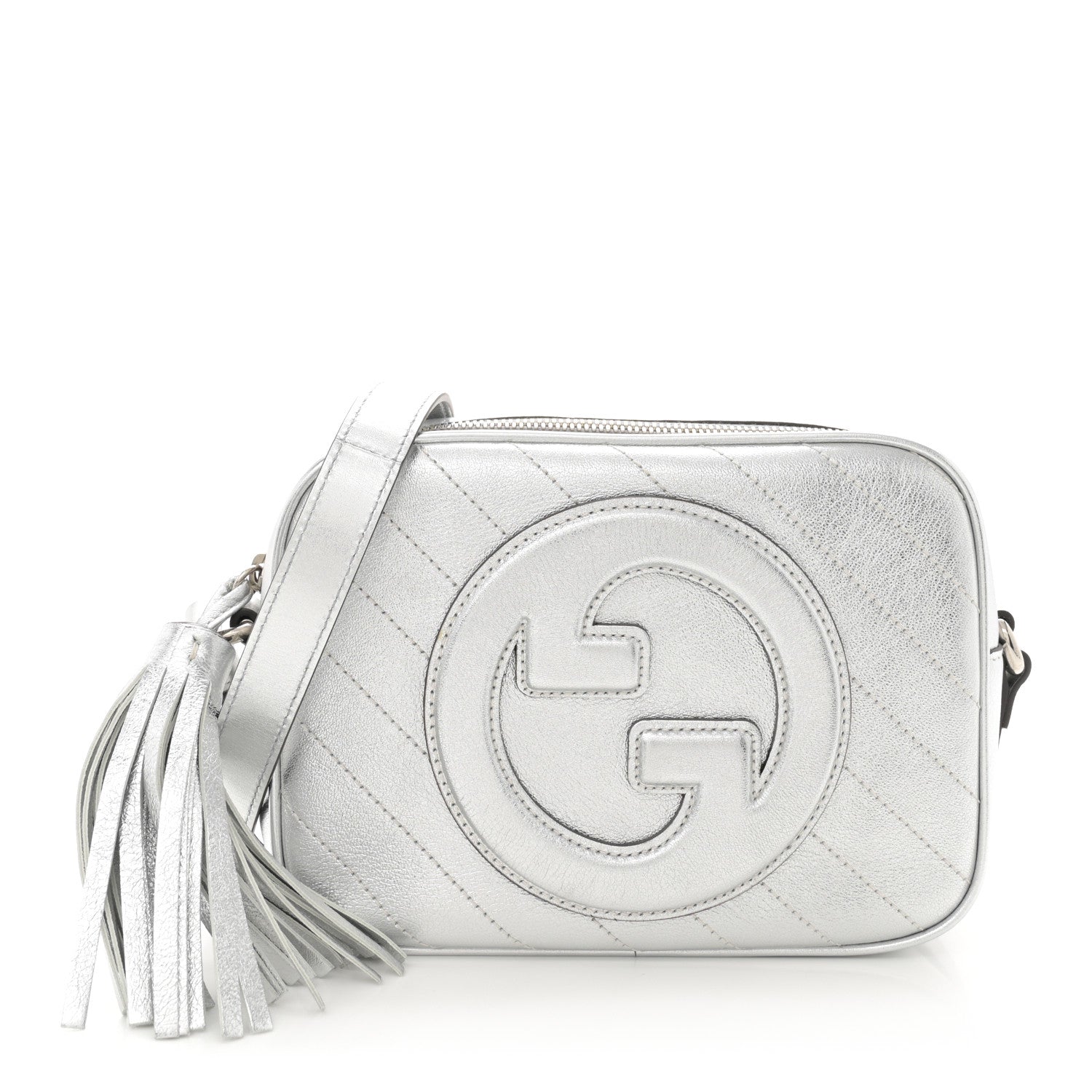 Gucci Metallic Sakai Be Green Calfskin Diagonal Stitched Small Blondie Shoulder Bag Silver 1 of 10