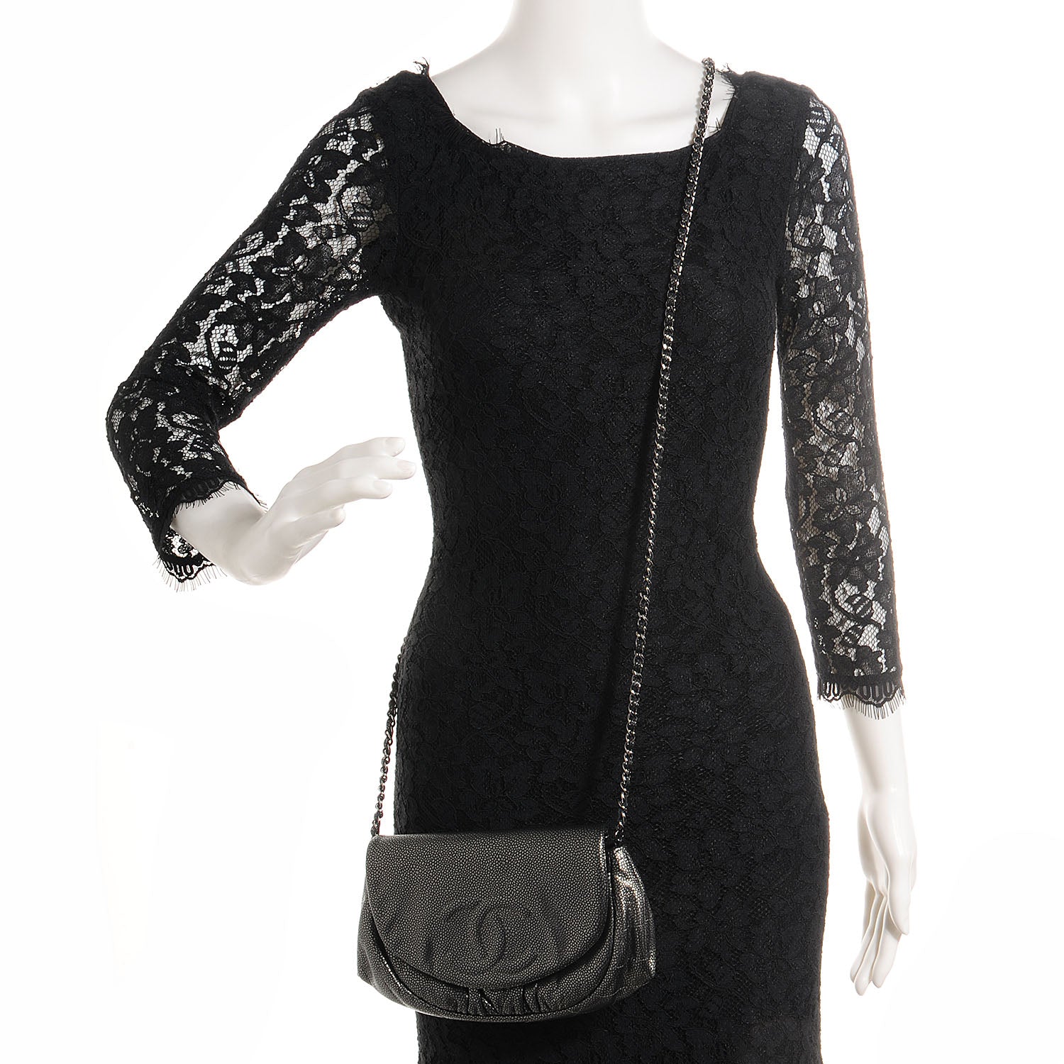 Chanel Metallic Caviar Half Moon Wallet On Chain WOC Dark Silver 2 of 7