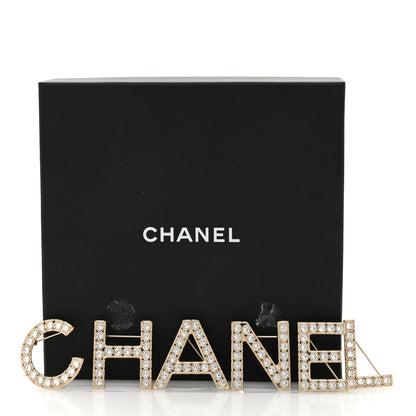 Chanel Crystal Cha-Nel Logo Brooch Set Gold 4 of 4