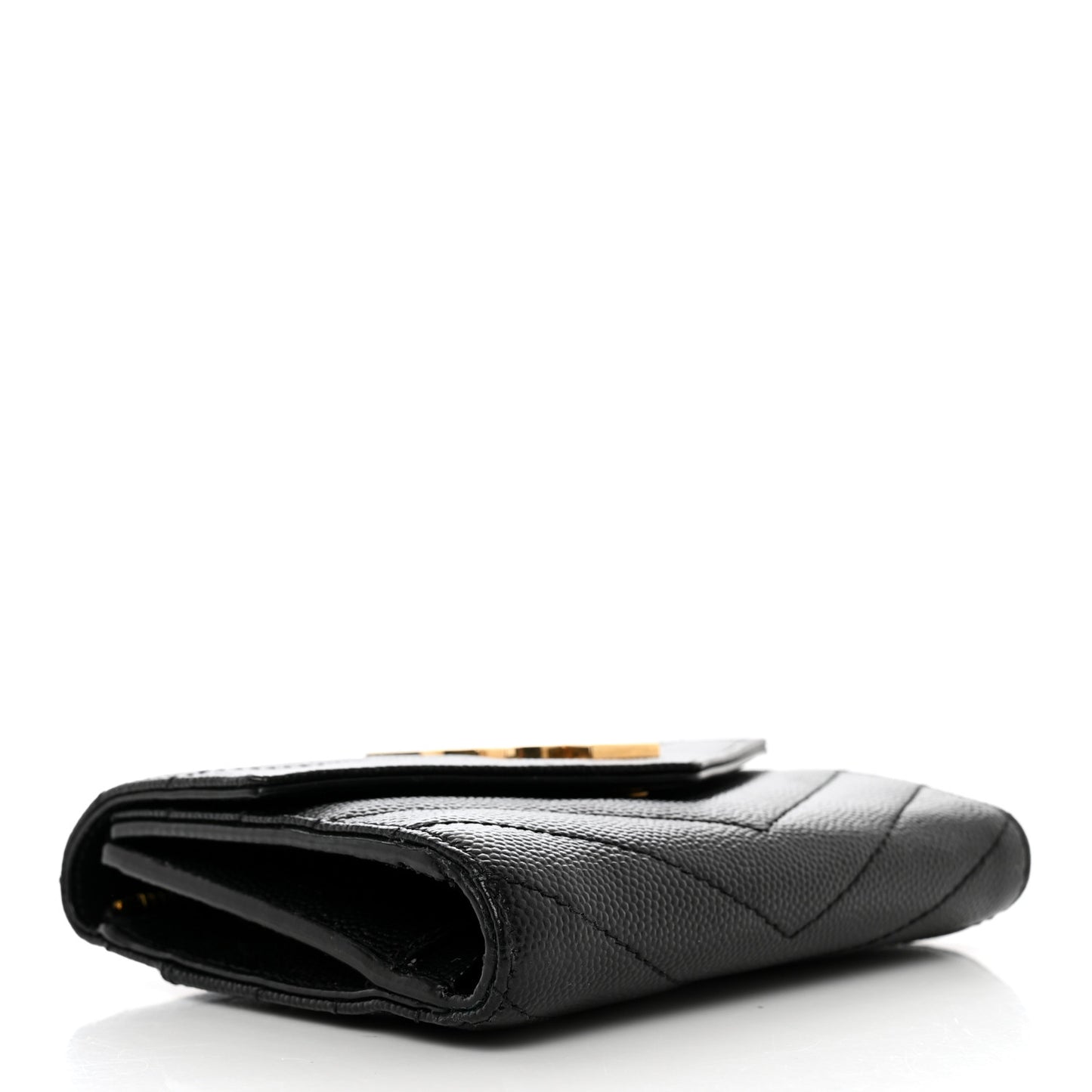 Grain De Poudre Matelasse Chevron Monogram Compact Tri Fold Wallet Black
