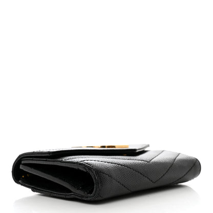 Saint Laurent Grain De Poudre Matelasse Chevron Monogram Compact Tri Fold Wallet Black 4 of 7