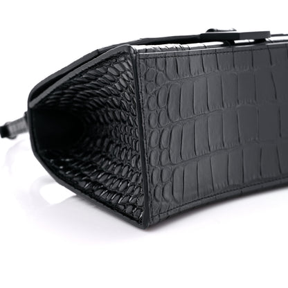 Balenciaga Shiny Calfskin Monochrome Crocodile Embossed Small Hourglass Top Handle Bag Black 8 of 16