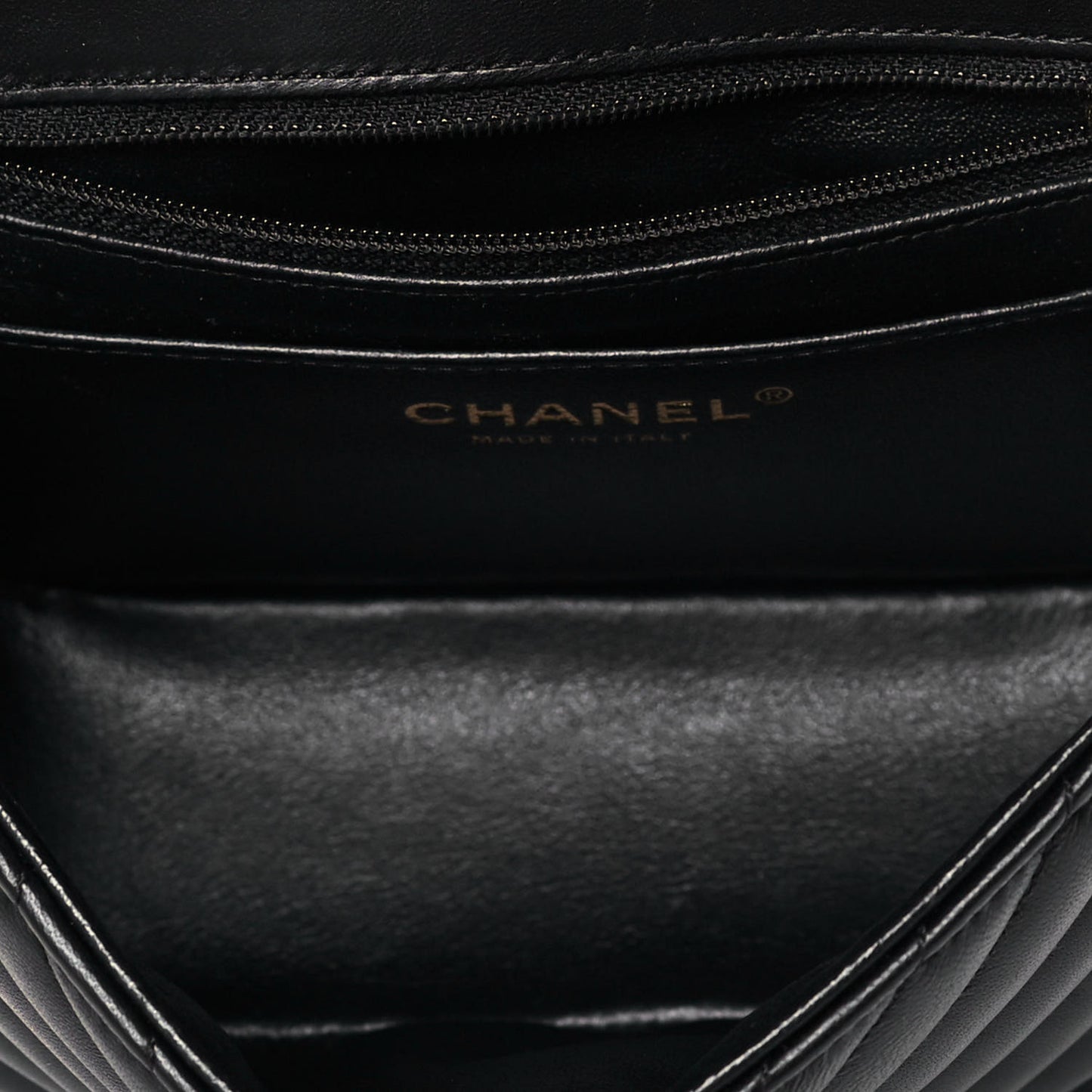 Lambskin Chevron Quilted Mini Square Flap Black