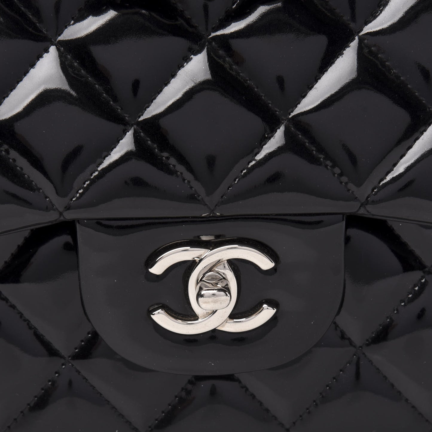Patent Quilted Jumbo Double Flap Black