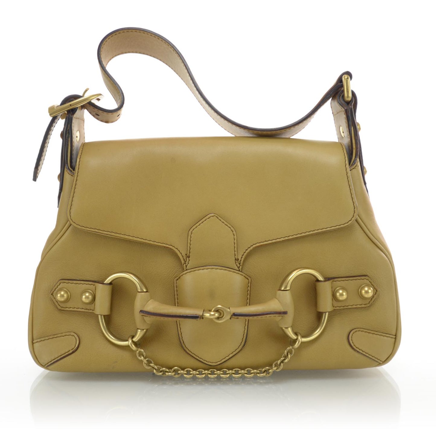 Leather Horsebit Flap Bag Tan