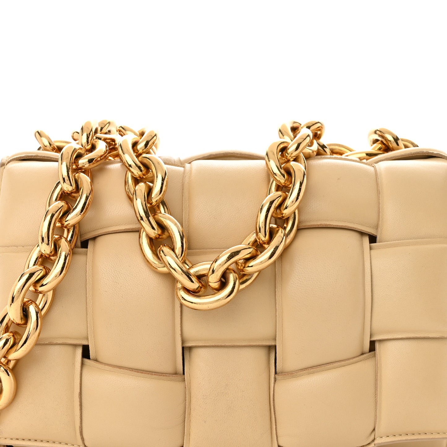 Lambskin Maxi Intreccio Padded Chain Cassette Crossbody Bag Porridge