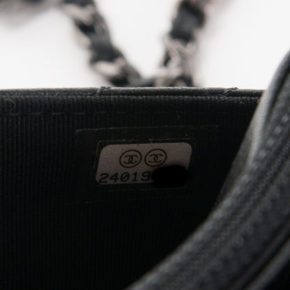 Chanel Studded Sheepskin Quilted Chevron Reissue Wallet On Chain WOC Black 8 of 8