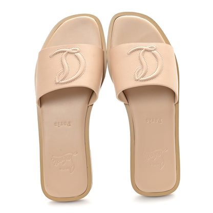 Christian Louboutin Calfskin Logo Embossed So CL 55 Mule Flat 36.5 Leche 2 of 9