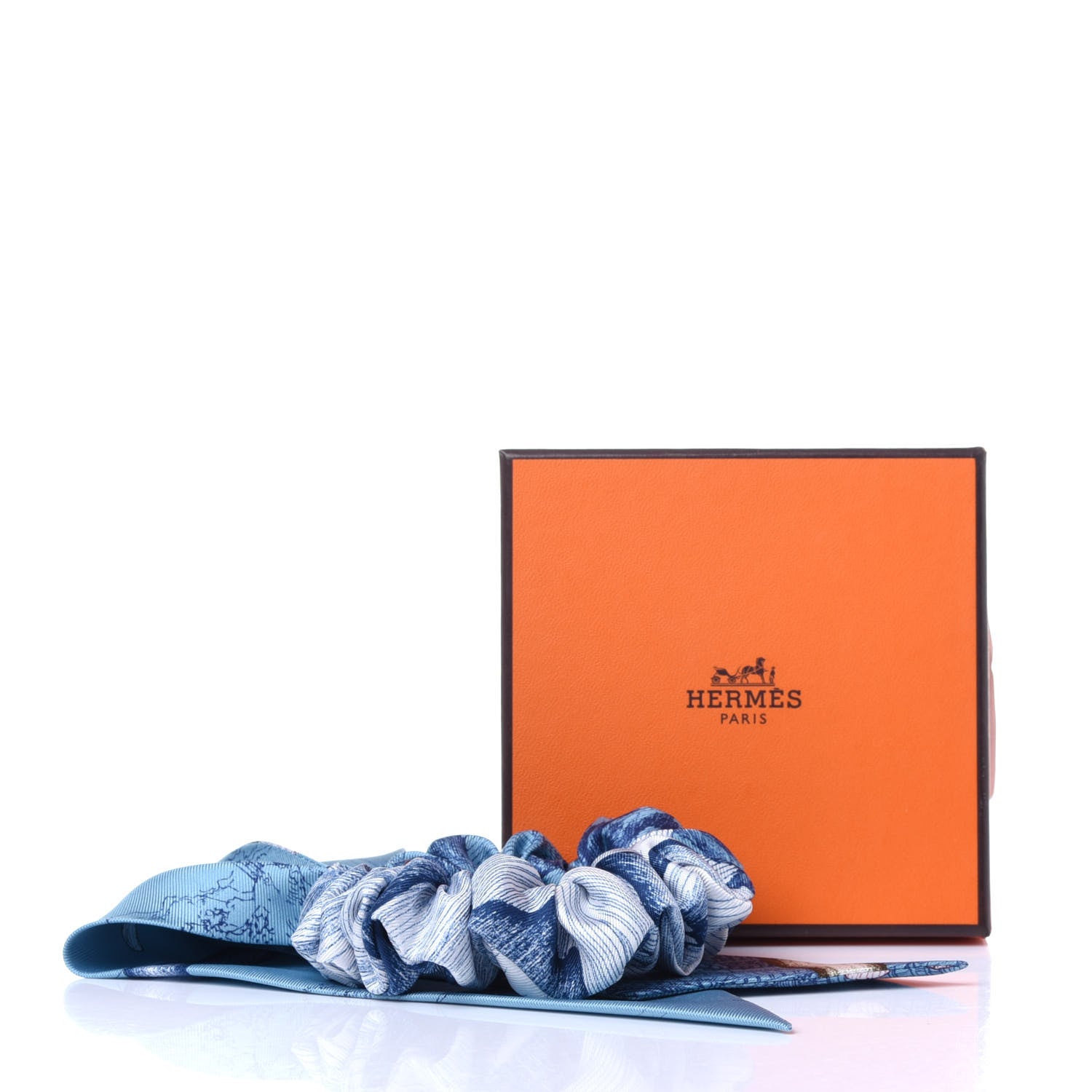 Hermes Silk Twilly Scrunchie Blue 6 of 6