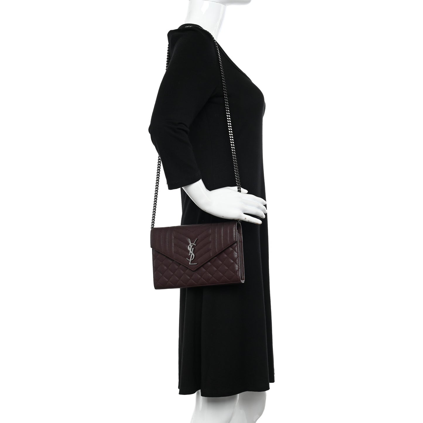 Sheepskin Tri-Quilt Monogram Envelope Chain Wallet Burgundy