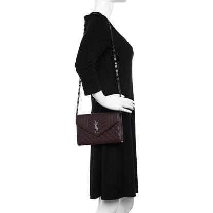 Saint Laurent Sheepskin Tri-Quilt Monogram Envelope Chain Wallet Burgundy 2 of 11