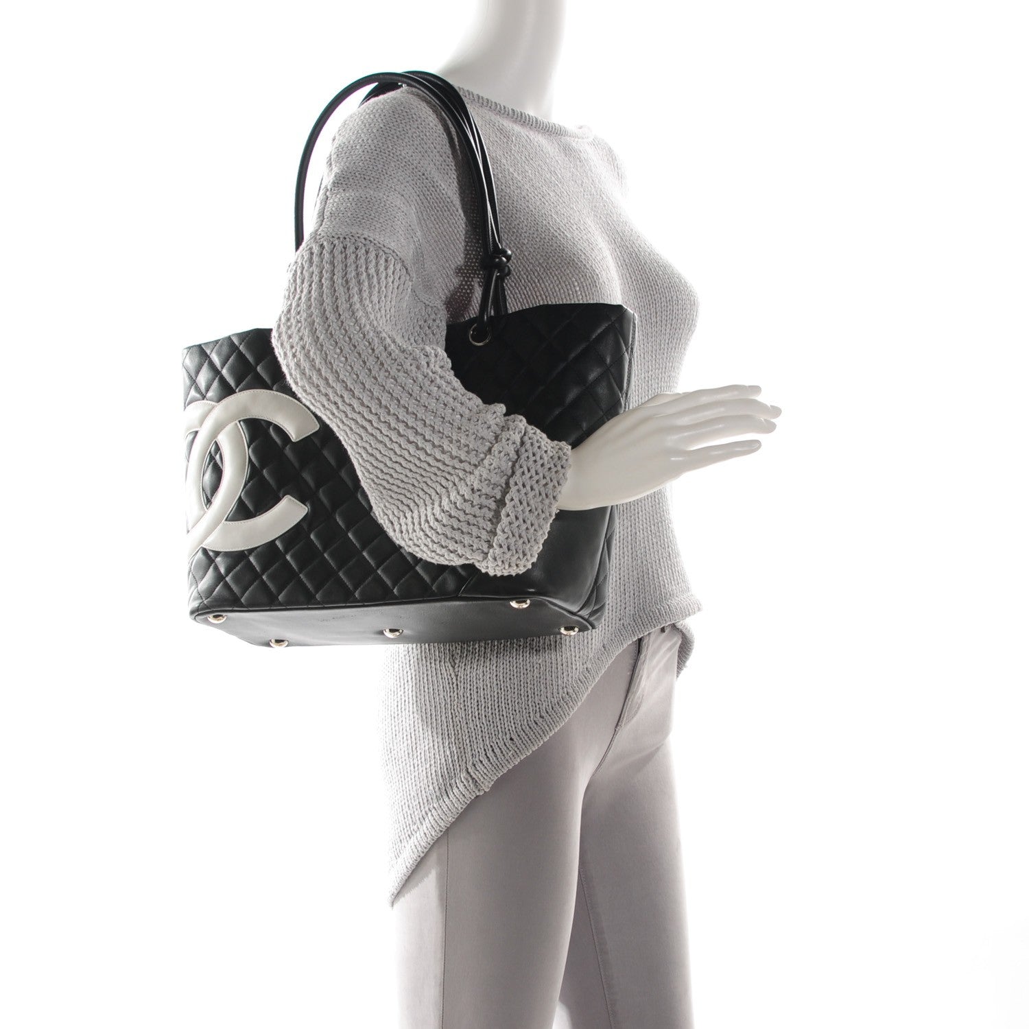 Chanel Calfskin Quilted Large Cambon Tote Black White 2 of 7