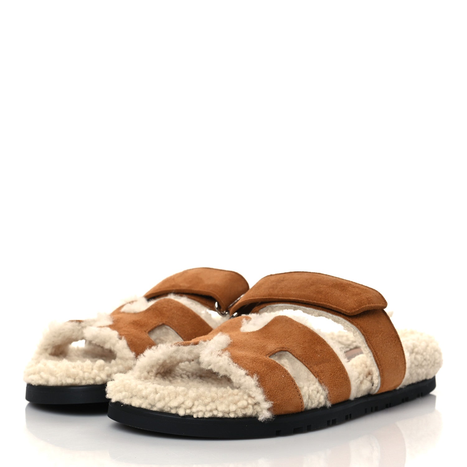 Hermes Suede Goatskin Woolskin Womens Chypre Sandals 36 Naturel Ecru 3 of 8