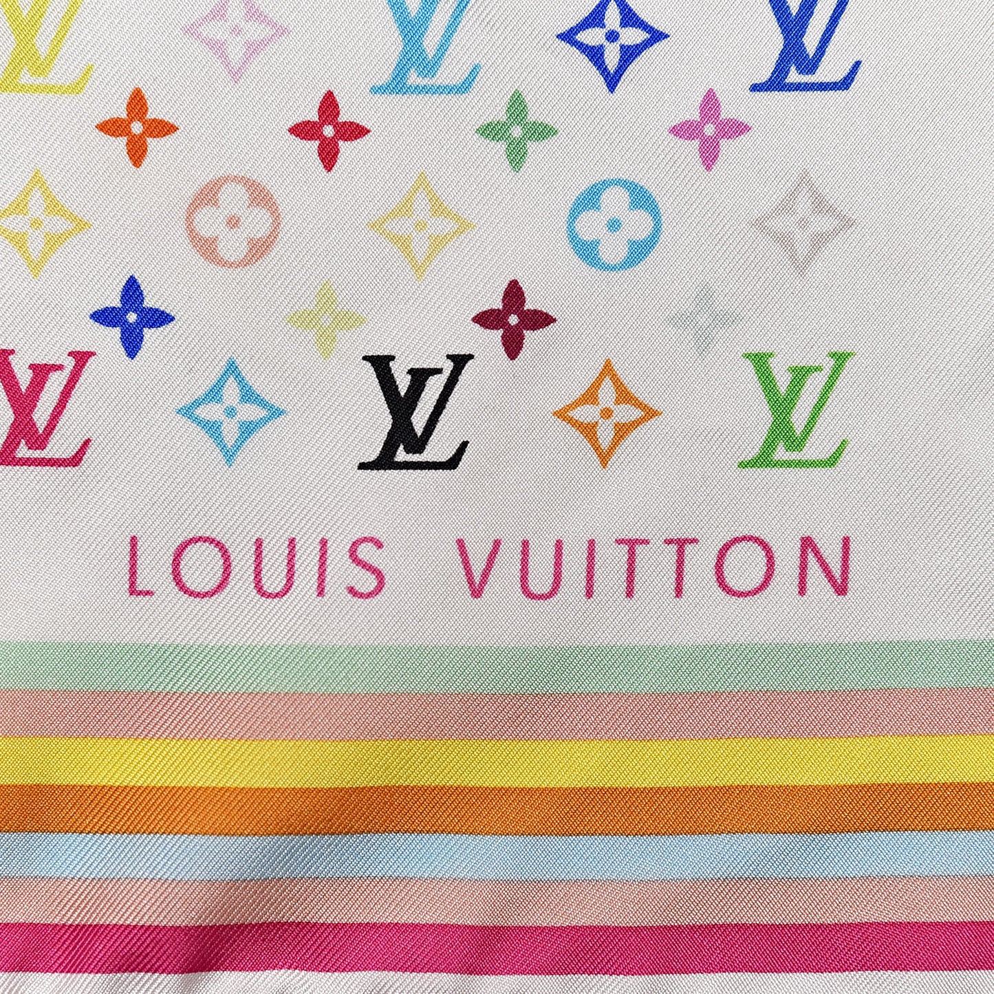 Silk Multicolor Square Scarf White