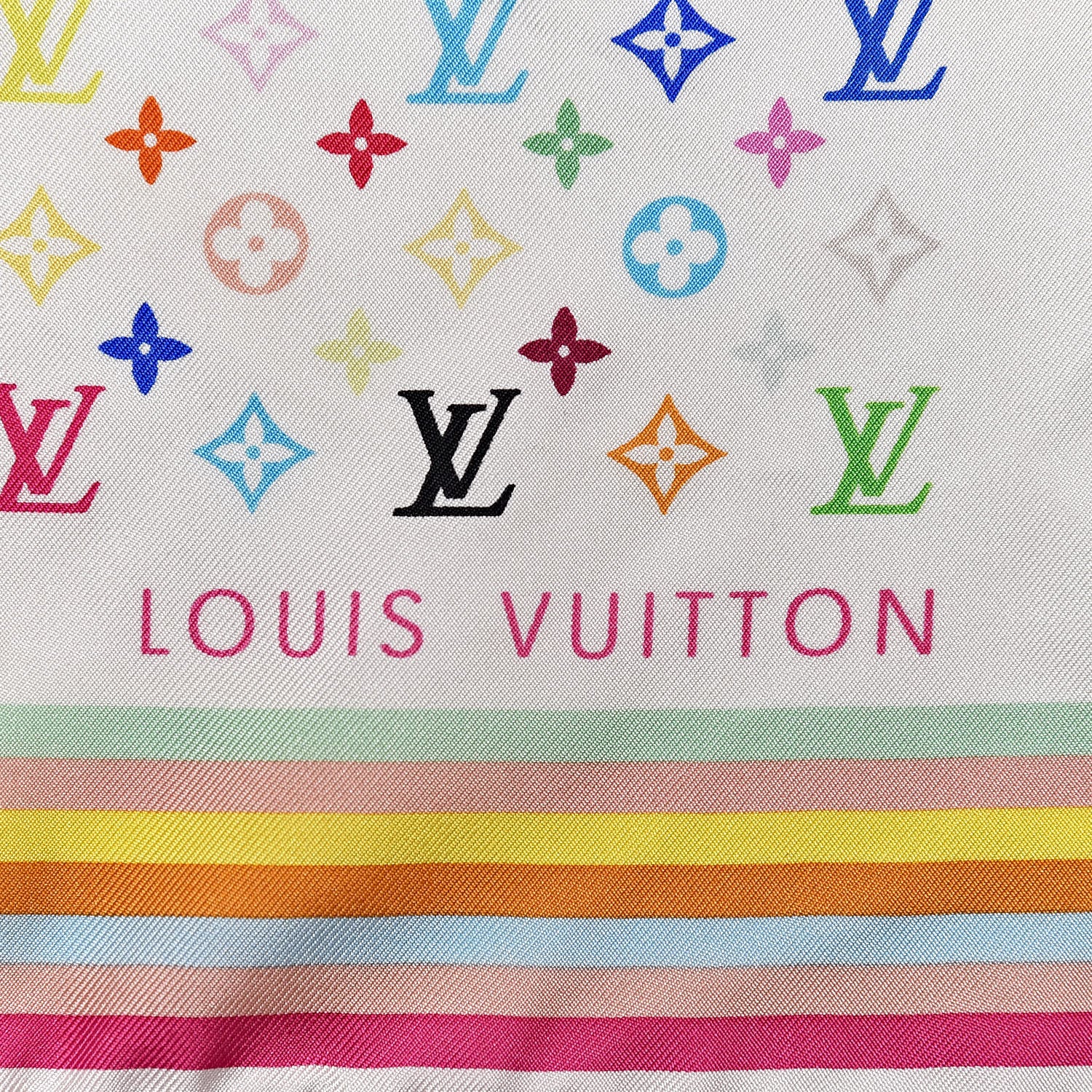 Louis Vuitton Silk Multicolor Square Scarf White 4 of 4