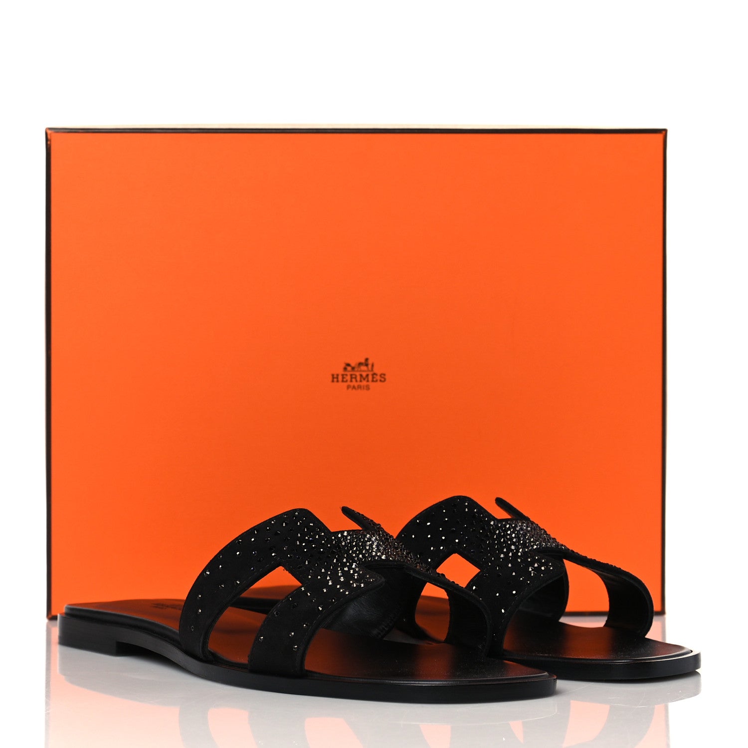 Hermes Goatskin Crystal Oran Sandals 40 Black 9 of 9