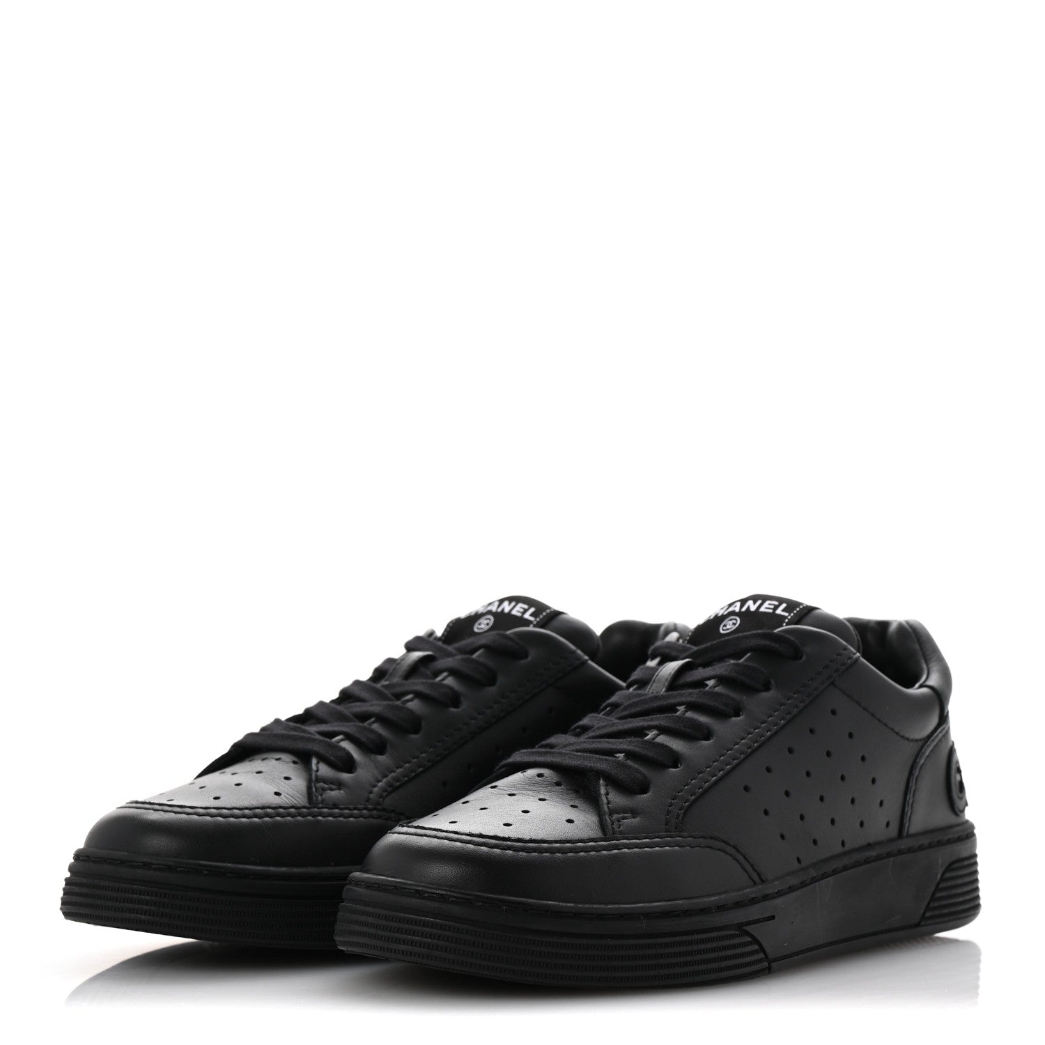 Chanel Calfskin Womens Logo Sneakers 38.5 Black 4 of 10