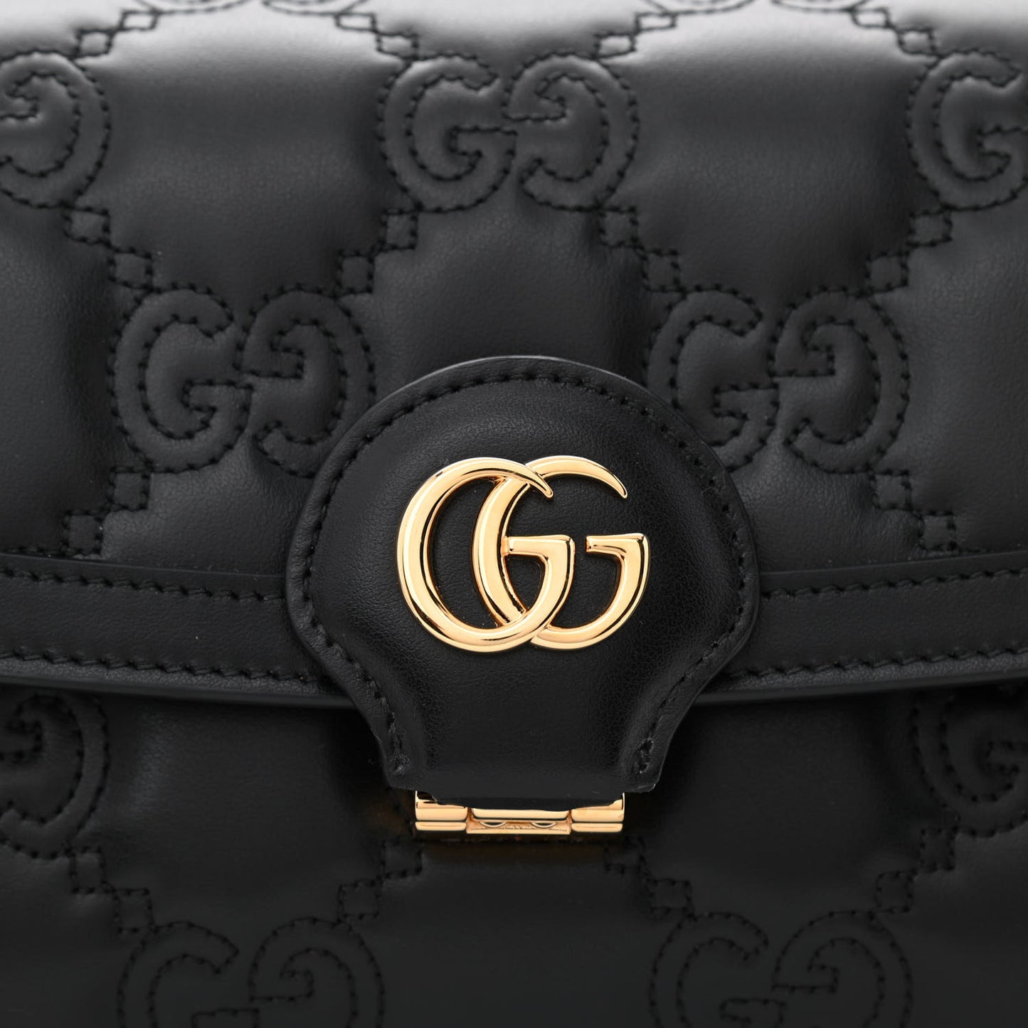 Calfskin GG Matelasse Small Flap Shoulder Bag Black Natural