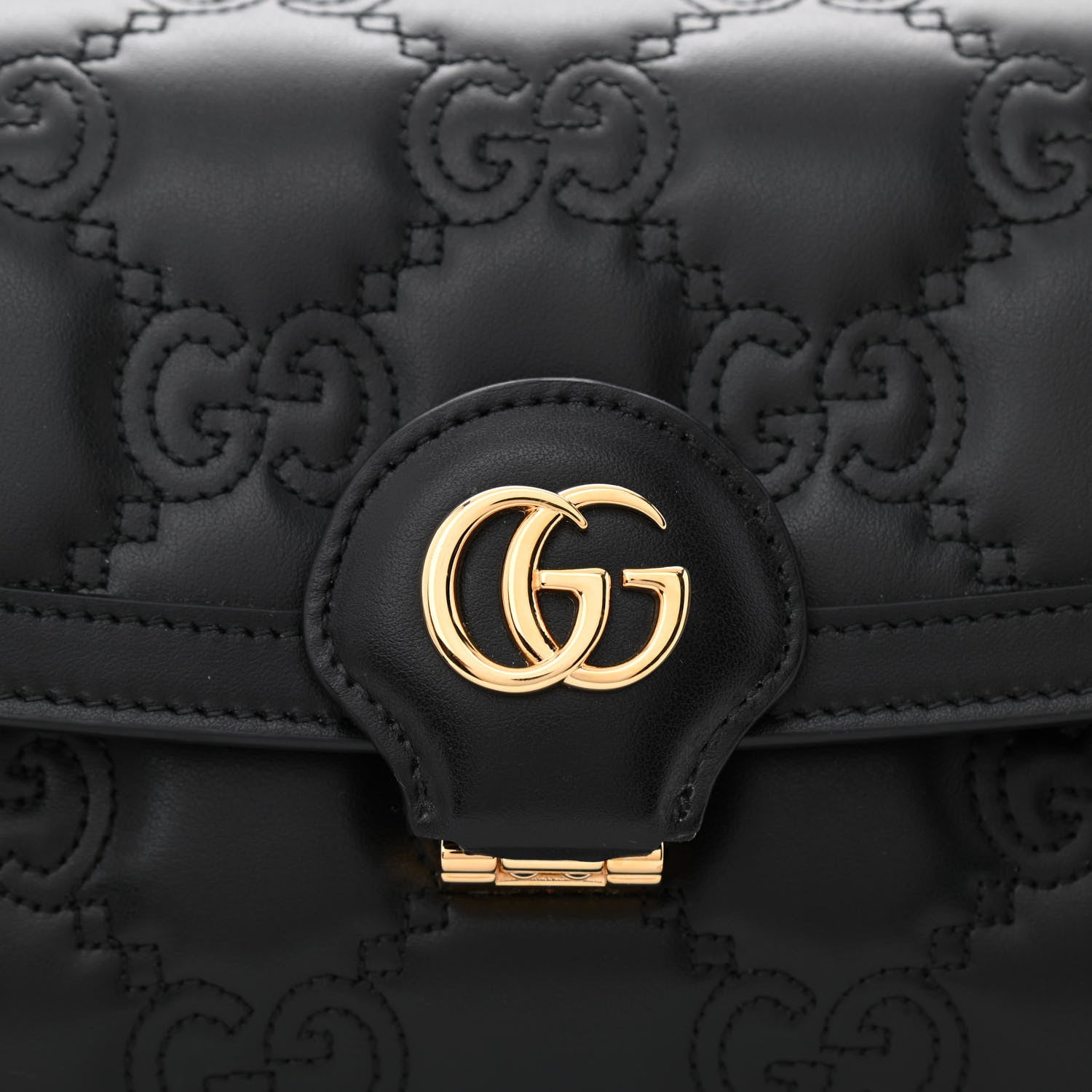 Gucci Calfskin GG Matelasse Small Flap Shoulder Bag Black Natural 8 of 10