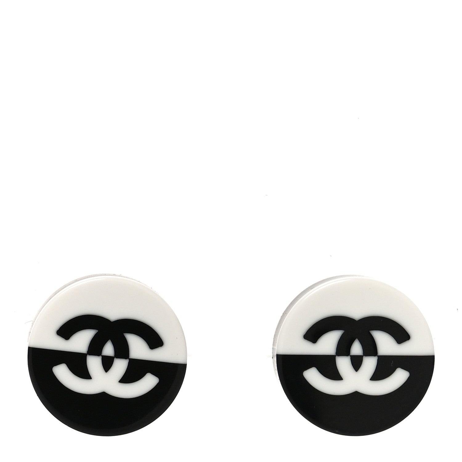 Chanel Resin CC Round Earrings White Black 1 of 5
