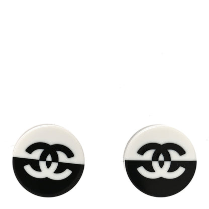 Chanel Resin CC Round Earrings White Black 1 of 5