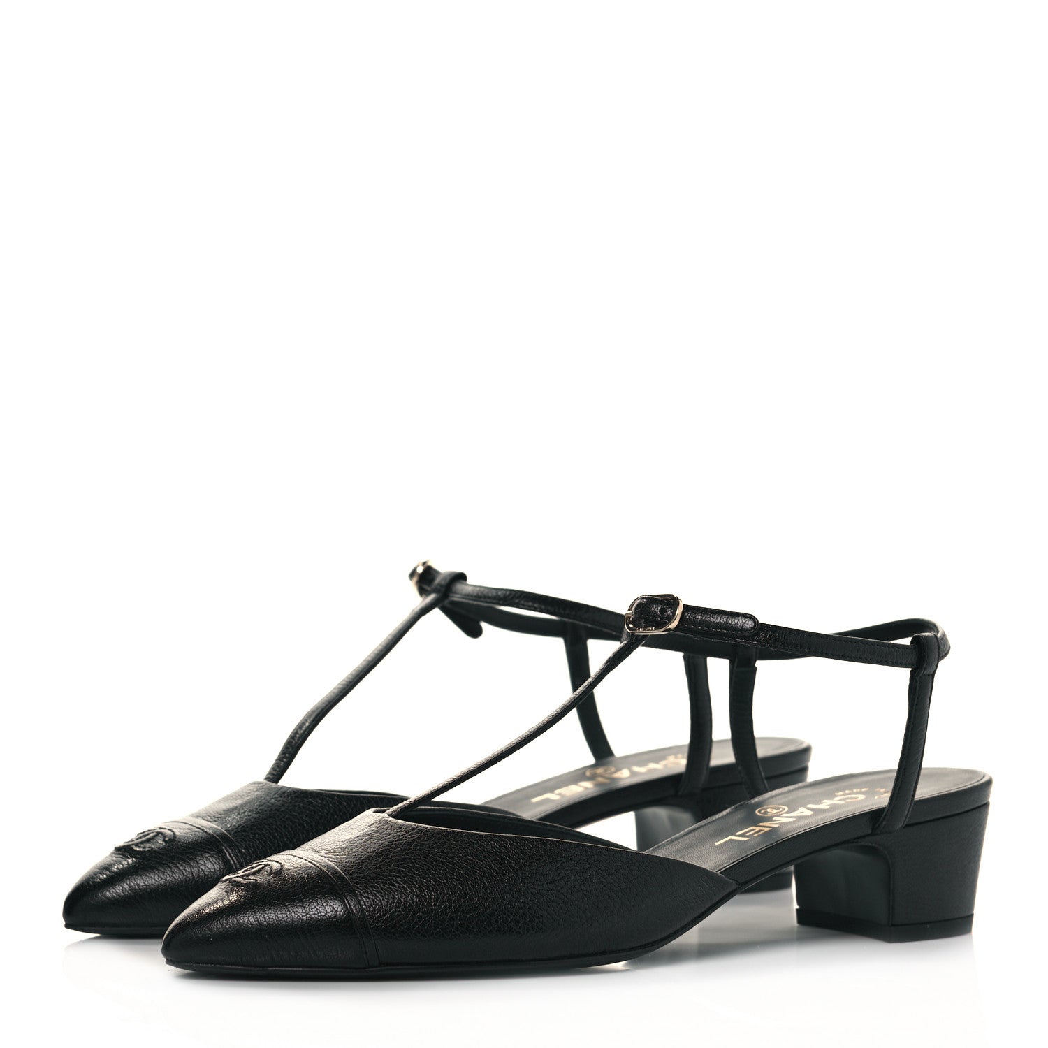 Chanel Goatskin Cap Toe T Strap Flats 41 Black 3 of 10