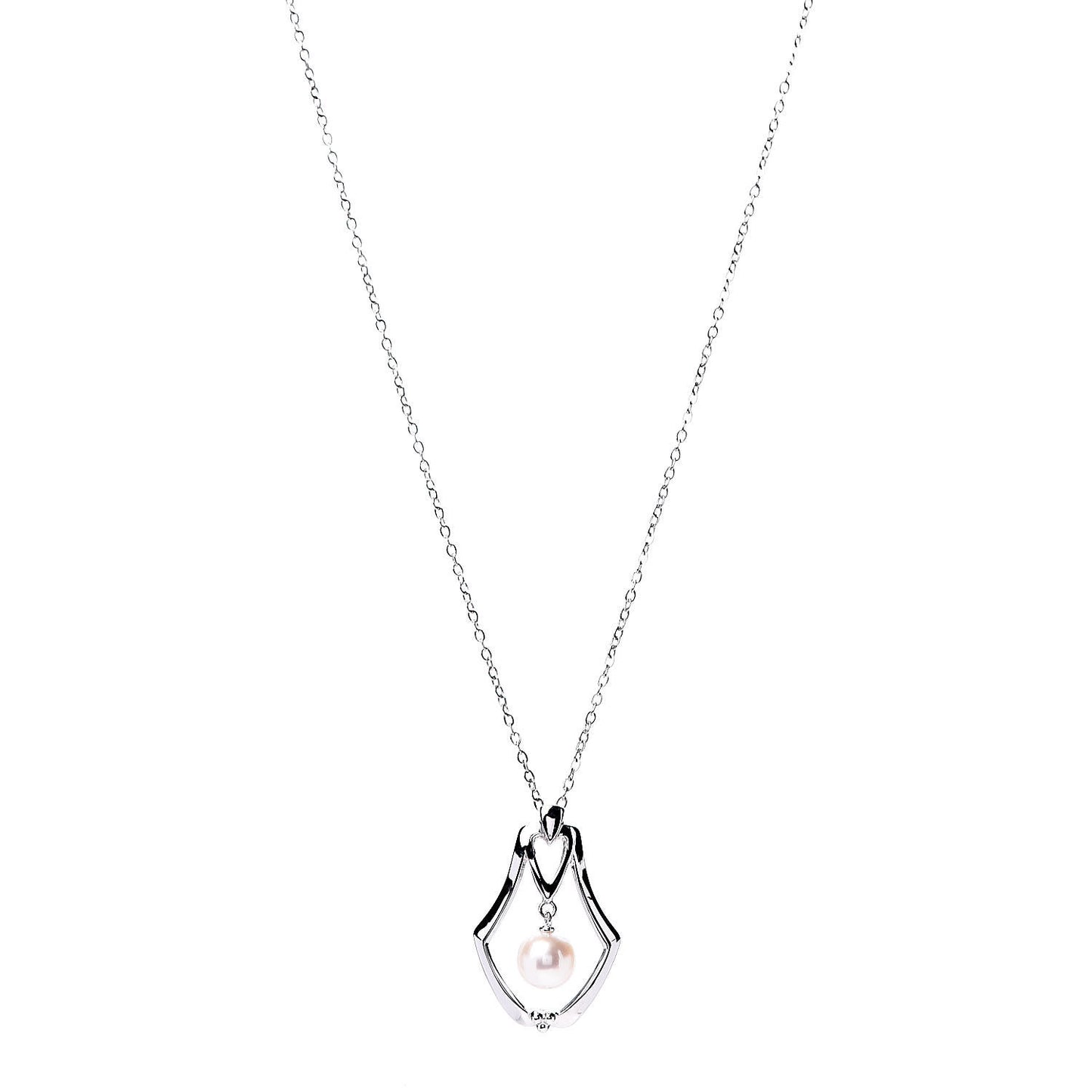 Sterling Silver Akoya Pearl 7mm Drop Pendant Necklace
