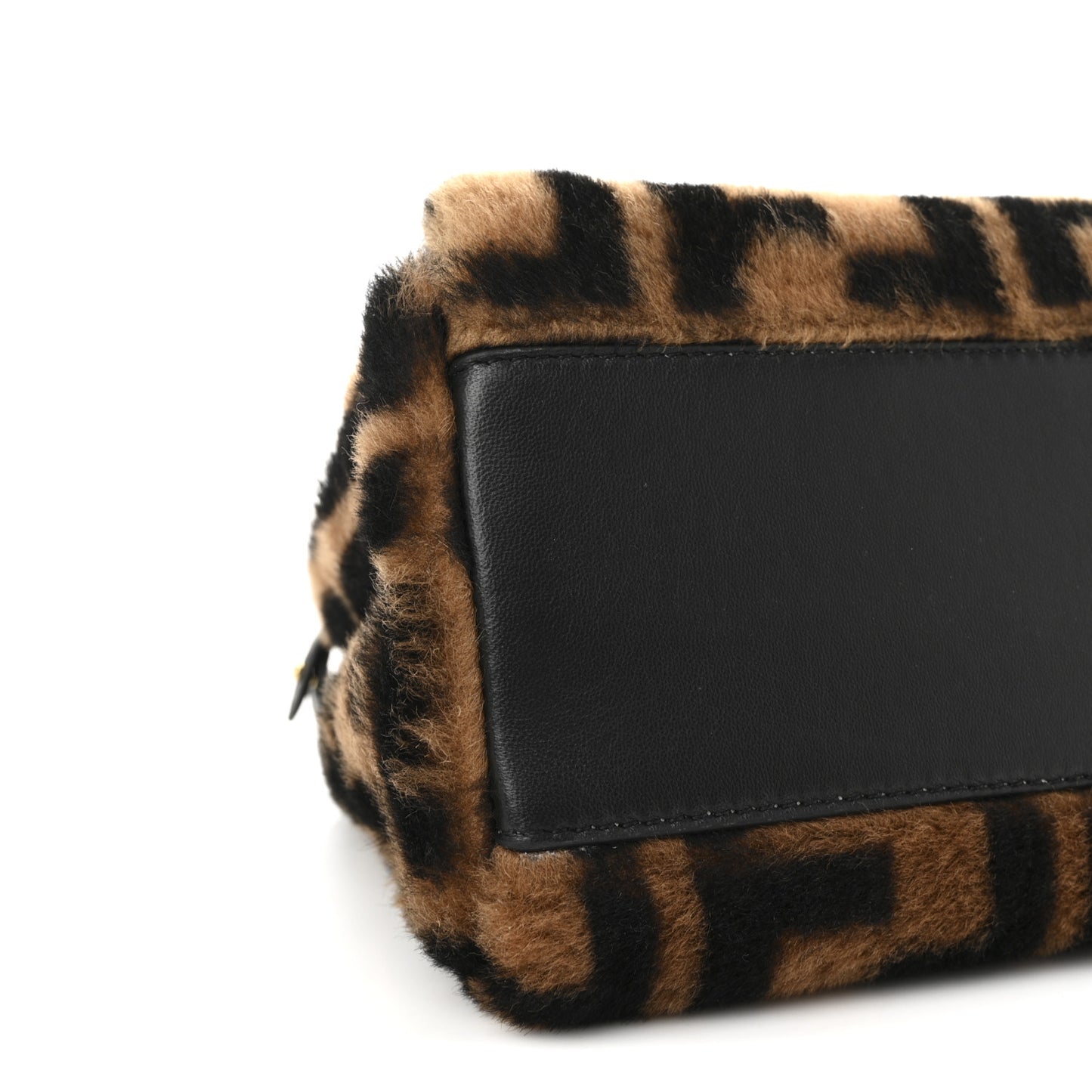 Shearling Nappa Macro FF 1974 Mini Peekaboo Iconic Satchel Tobacco Black
