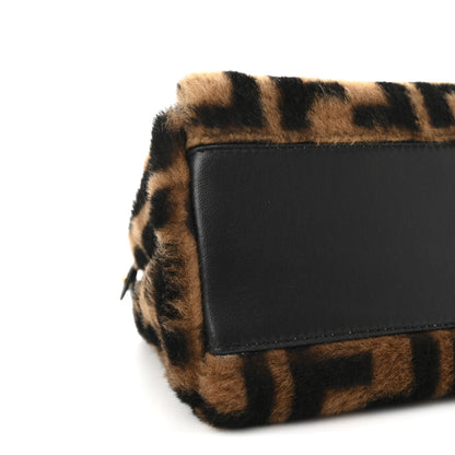 Fendi Shearling Nappa Macro FF 1974 Mini Peekaboo Iconic Satchel Tobacco Black 8 of 9