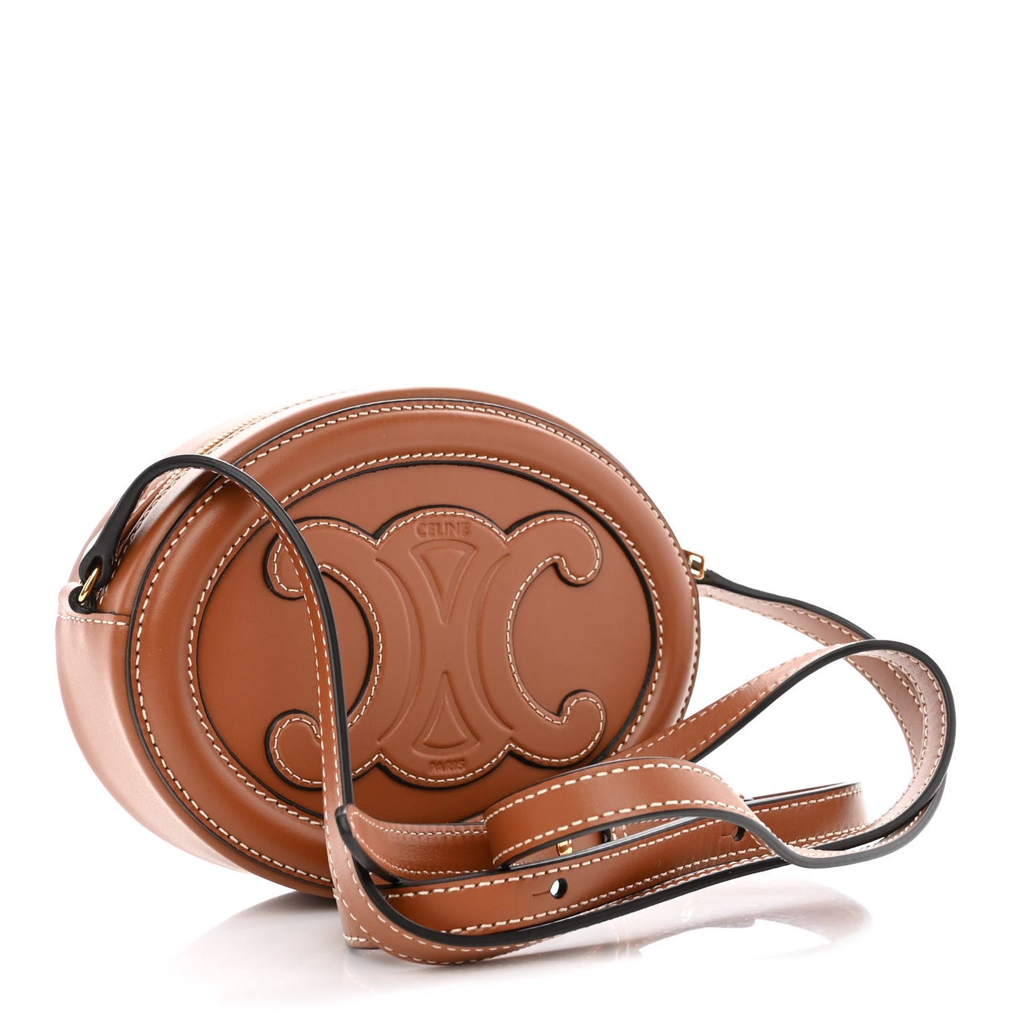 Smooth Calfskin Cuir Small Triomphe Oval Crossbody Purse Tan