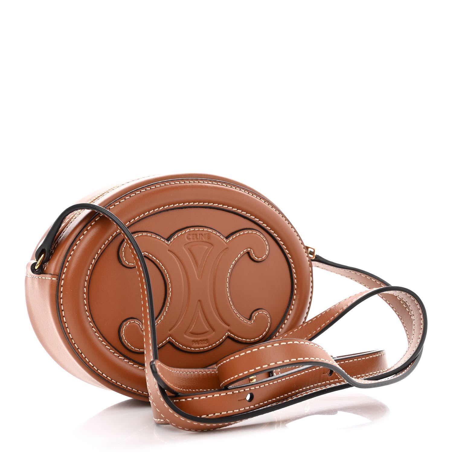 Celine Smooth Calfskin Cuir Small Triomphe Oval Crossbody Purse Tan 3 of 8